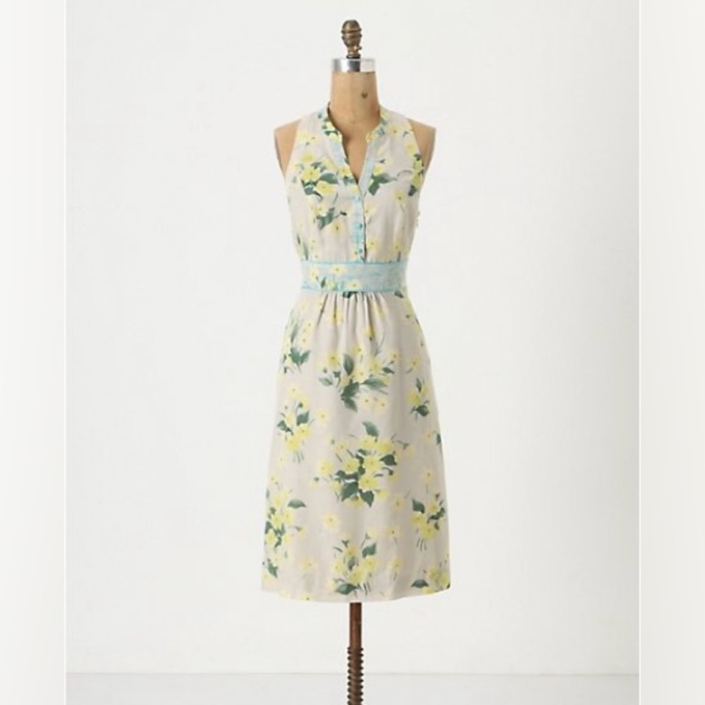 Anthropologie Floral silk and cotton blend Dress in Yellow and Blue size 2